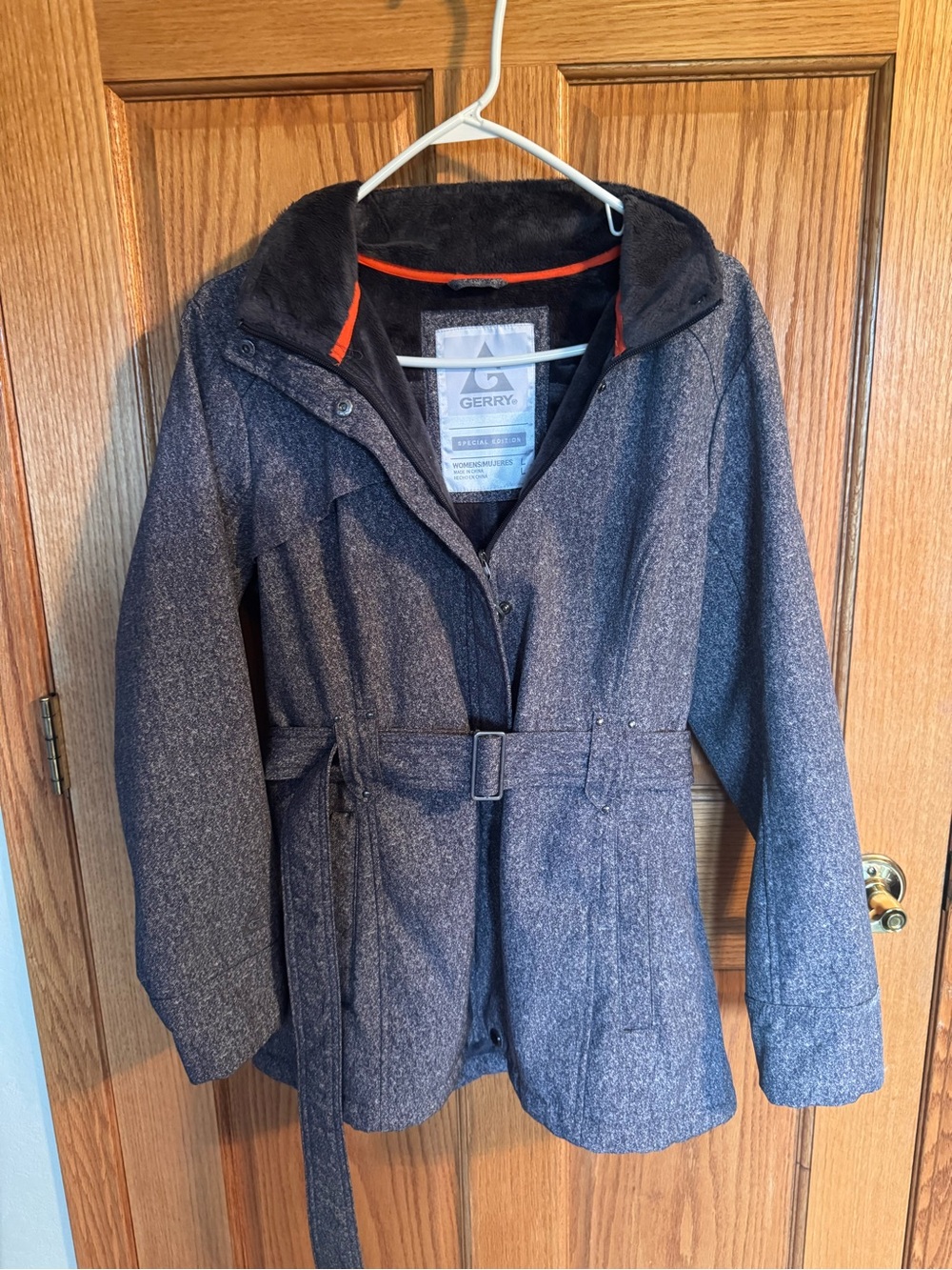 Gerry Weber Women's Dark Gray Belted Trench Coat with Orange Trim